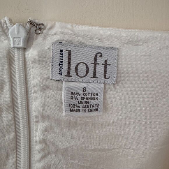 Ann Taylor LOFT White Dress with Blue Embroidered Hem Size 8 - Picture 8 of 9